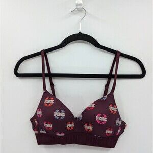 Victoria's Secret PINK Bra 34A Plum Purple Logo Wireless Lightly Lined-READ